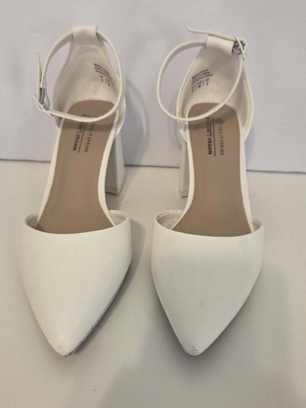 Call It Spring White Pointed Toe Ankle-Strap Block Heels